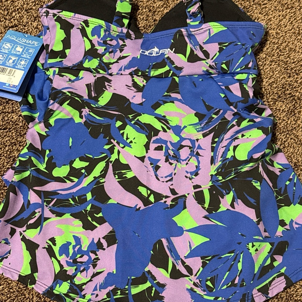 NWT Dolfin Aquashape Removeable Cups Tummy Control Blue Eden Size 6 Swimsuit - Picture 6 of 8